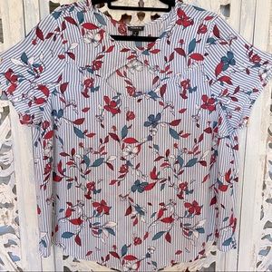 Torrid Blouse Floral Striped Cutout plus size 1x